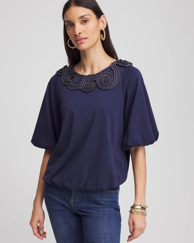 Bubble Hem Pleated Cotton Top - image 1
